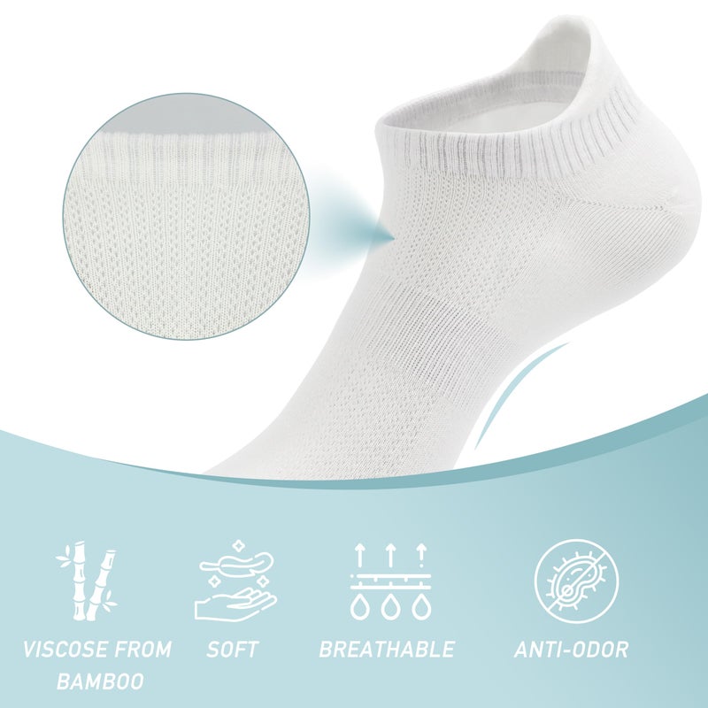 SERISIMPLE Women Ultra Thin Socks Viscose Bamboo Low Cut No Show Ventilating Low Ankle Anti Odor Arch Support Mesh Socks 5 Pairs (m, White) - Image 3